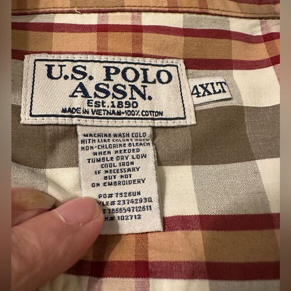 US Polo Assn Red/Orange Plaid Short Sleeve Button Up Men's Size 4XLT - Picture 7 of 7